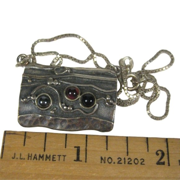 Pendant Sterling Silver 925 Necklace 17 inch Box Chain Stone Cabochon Artisan 10 - Picture 3 of 9